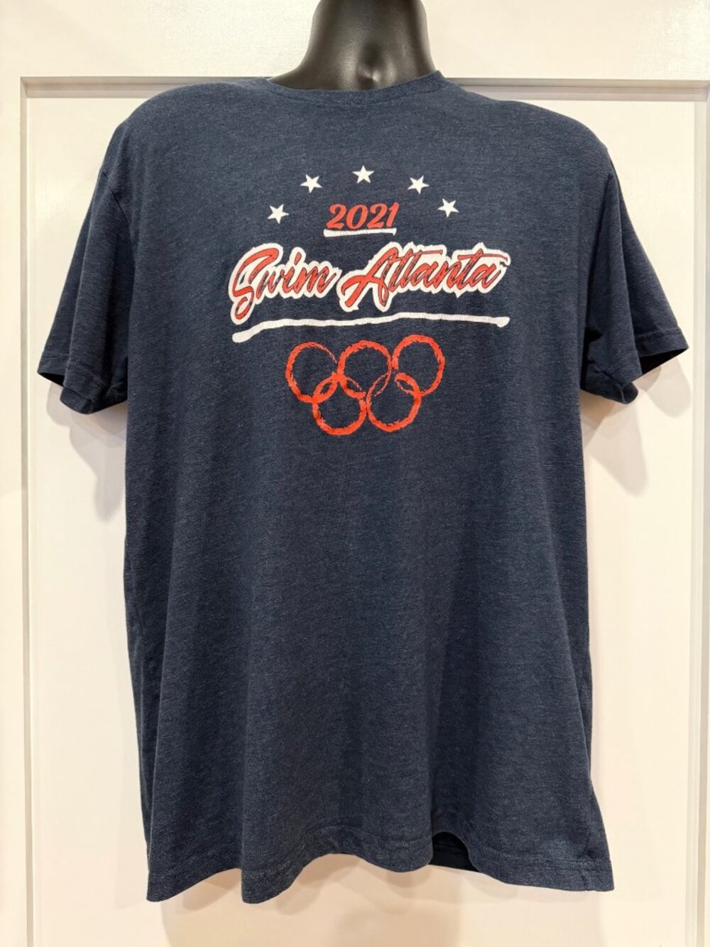 2021 Swim Atlanta T-Shirt Olympic Rings Graphic Navy Blue Size L